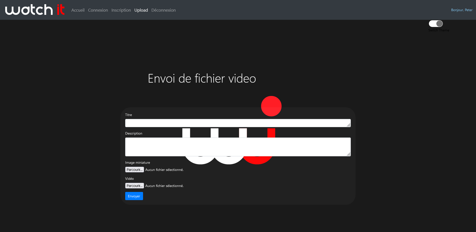 Page d'upload de vidéo
